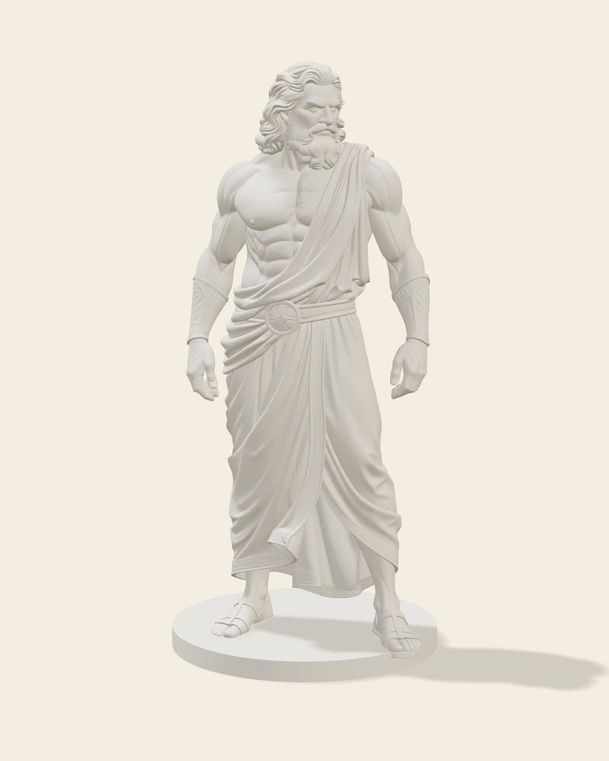 Render of the Zeus 3D model generated from the painting, in plain clay white before printing